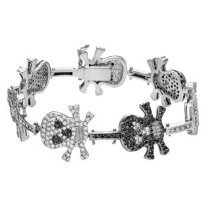 Skull & Crossbone black & white diamond bracelet in 18k white gold