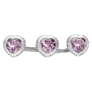 Knuckle heart shape amethyst ring with diamond accents in 18k w/g