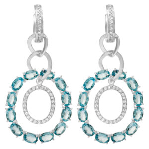 Blue Topaz and diamond drop circle earrings in 18k white gold