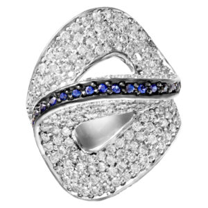 Diamond ring with blue sapphire accent in 18k white gold. (1.84cts in diamonds) Size 5.5