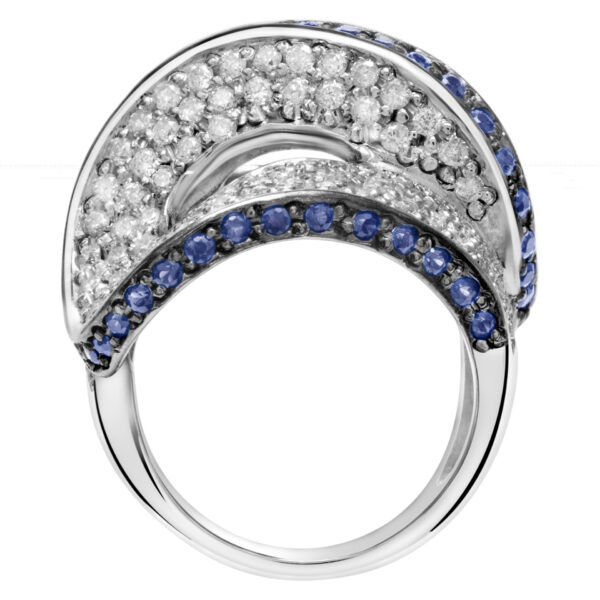 Diamond ring with blue sapphire accent in 18k white gold. (1.84cts in diamonds) Size 5.5