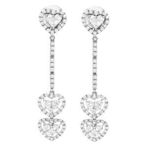 Diamond heart shape earrings with approx. 3.09 cts diamonds in 18k white gold.