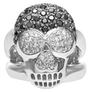 Skull Ring With Black And White Diamonds In 18k White Gold