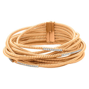 Spiral wrap bracelet with diamonds in 18k rose gold.