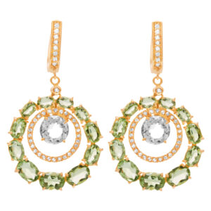 Peridot, quartz and diamonds earrings in 18k rose gold