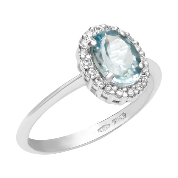 Aquamarine ring with 0.13 cts in diamond accents in 18k white gold