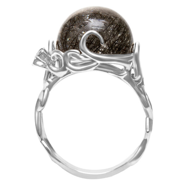 Routiled quartz ring with 0.03 ct in diamond accents set in 18k white gold