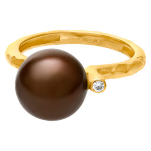 10.2mm Fresh water chocolate pearl ring with 0.02 ct diamond accent in 18k