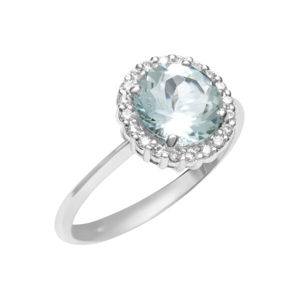 Aquamarine ring with 0.15cts in diamond accents set in 18k white gold