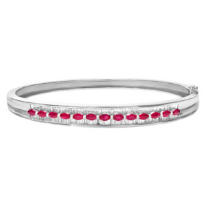 Ladies ruby & diamond bangle in 14k white gold