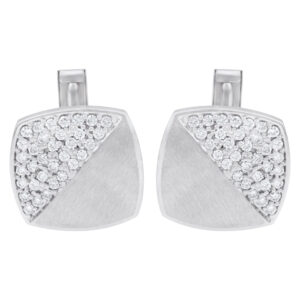 New square 18k white gold cufflinks with pave set diamonds