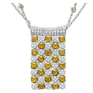 Double chained diamond (1.28ct) & yellow sapphire (5.65ct) necklace in 18k white gold