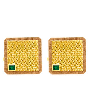 Square cufflinks in 18k with emerald accents