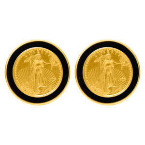 Liberty coins cufflinks surrounded by Onix in 14k