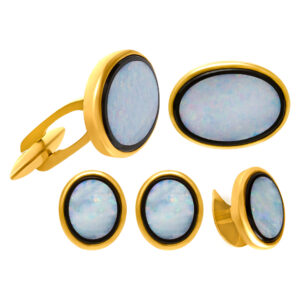 18k Yellow Gold And Onyx Cufflinks And Stud Set