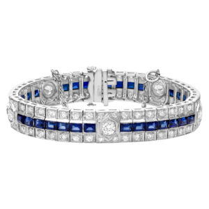 Diamond and sapphires bracelet in platinum