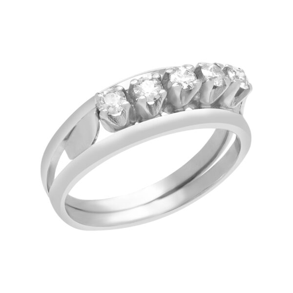 Diamond band with 5 diamonds in 18k white gold. Size 7