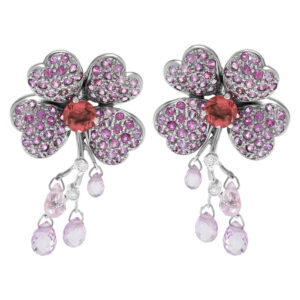 Stunning Pink sapphire and diamond earrings in 18k white gold