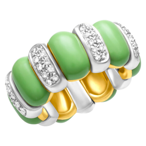 Diamond Eternity Band and Ring in diamonds and cabochon green tourquoise set in 18k white gold and yellow gold