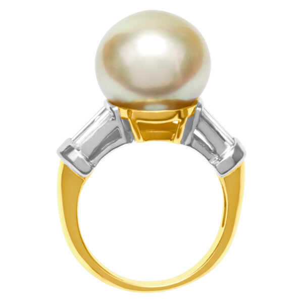 Golden South Sea pearl ring with diamond accents. 3.5mm pearl. Size 7