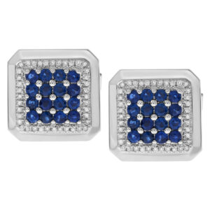 Elegant blue sapphire and diamond cufflinks in 18k white gold