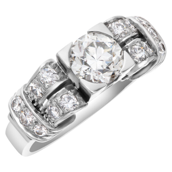 GIA certified round briiliant diamond 1.13 carats (J color, VS2 clarity) ring set in platinum. Size 7