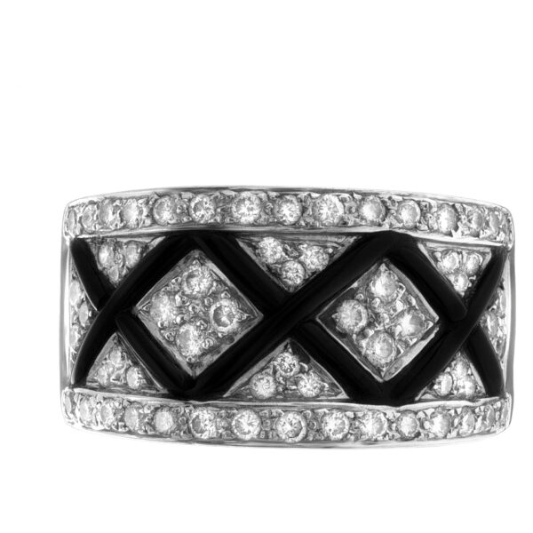 Black enamel and pure diamonds ring in 18k white gold. 1.00 carats in diamonds