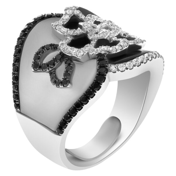 White and black enamel with pave diamond accents in 18k white gold. Under 1 ct.