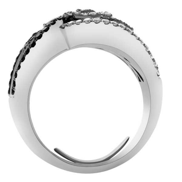 White and black enamel with pave diamond accents in 18k white gold. Under 1 ct.