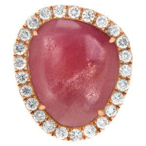 Rose quartz faceted ring with 1.00ct in surrounding diamonds in 18k white gold & rose gold