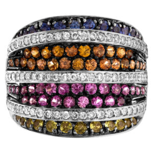 Band of multicolor sapphires and diamonds in 18k white gold