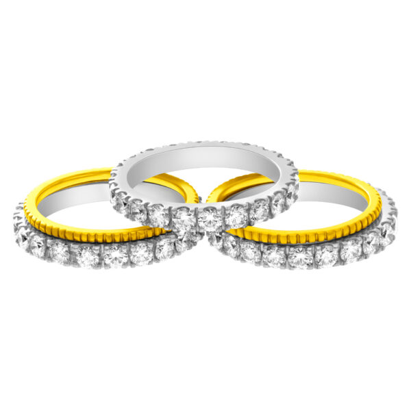 Diamond Eternity Band and Ring in 18k white gold, & 2 "perlee" 18k yellow gold band. 3.0 cts in diamonds.