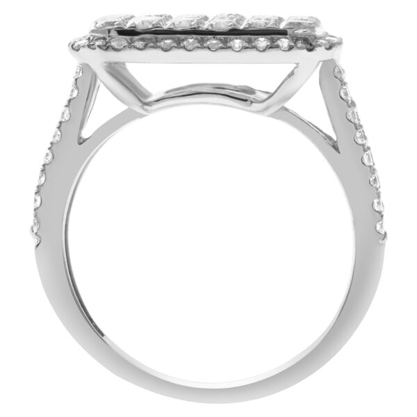 Rectangular diamond ring in 18k white gold, 3.50 cts round diamonds. Size 6.