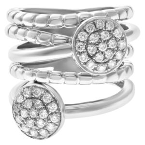 5 banded ring with 2 pave diamond clusters in 18k white gold, (0.60 cts) diamonds