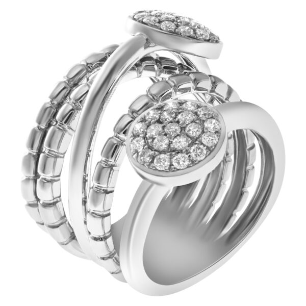 5 banded ring with 2 pave diamond clusters in 18k white gold, (0.60 cts) diamonds