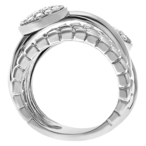 5 banded ring with 2 pave diamond clusters in 18k white gold, (0.60 cts) diamonds