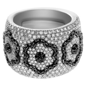 Giorgio Visconti diamond flower ring 1.75 ct in white & black diamonds in 18k white gold