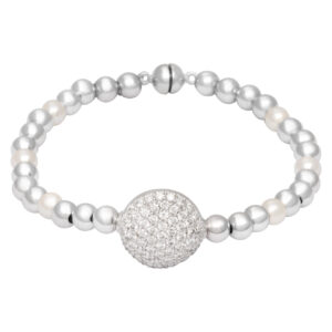 A&G signed beads and pave diamonds buttons bracelet in 14k white gold