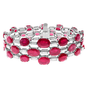 Princess bracelet over 70 cts in rubies and over 7 cts in diamonds in 18k white gold