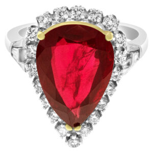 Princess ring 7.07 cts unheated ruby with diamond accents