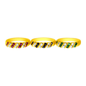 Set of 3 rings in 14k yellow gold with diamonds sapphires, rubies, emeralds