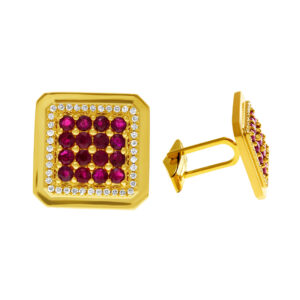 Ruby & diamond cufflinks in 18k yellow gold. 3.20 carats in rubies.