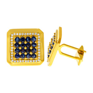 Blue sapphire and diamond cufflinks in 18k yellow gold.  3.20 carats in sapphires