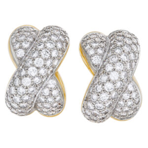 Diamond "X" earrings in 18k white and yellow gold. 8cts (G-H color, VS clarity)