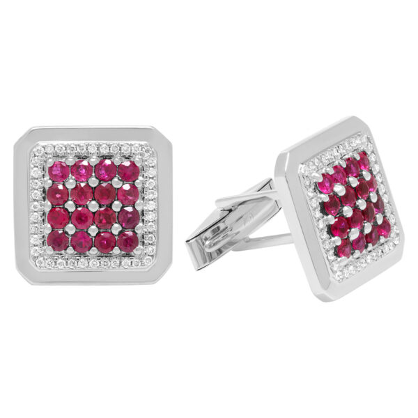 Regal ruby & diamond cufflinks in 18k white gold