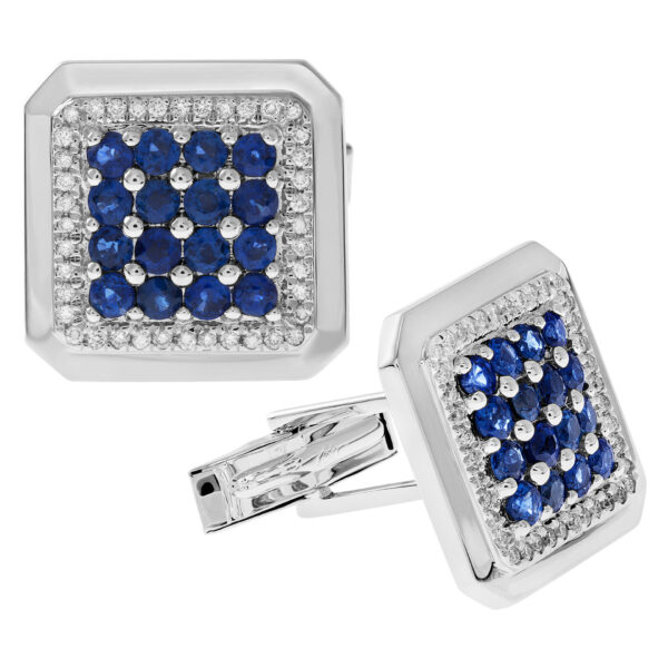 Elegant blue sapphire and diamond cufflinks in 18k white gold