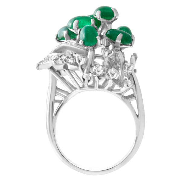 Vintage Ballerine ring w/ baguettes and round diamonds and cabochon emerald in 18K white gold