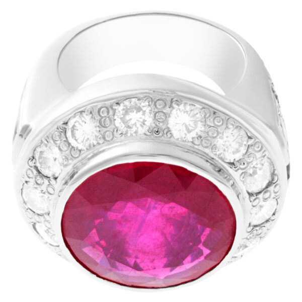 Lead glass composite ruby (19.20 cts) & diamond (5.20 cts) ring in 18k white gold