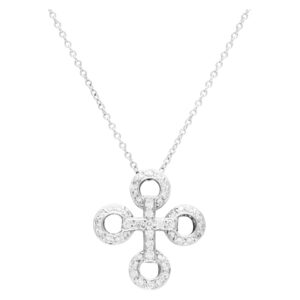 Pave Diamond cross necklace in 18k white gold. 0.50 carats in diamonds