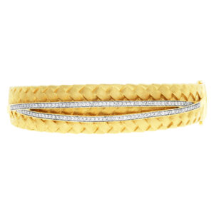 Diamond Weave design bangle in 14k yellow gold. 1.00 carat in diamonds